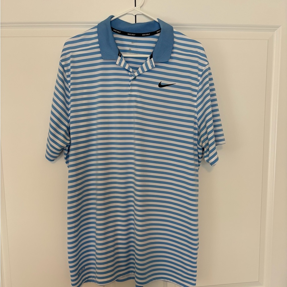 Nike Golf Dri-Fit Blue Striped Polo Shirt Size XL